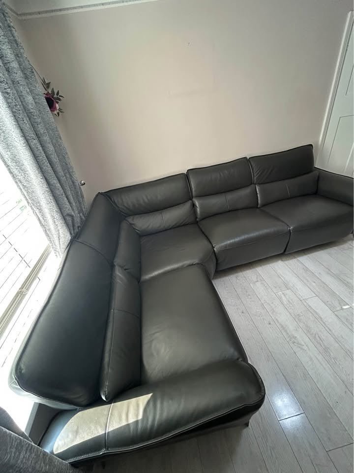 Dark Grey Luxe Reclining Leather Corner Sofa (PTP) - Kwikley