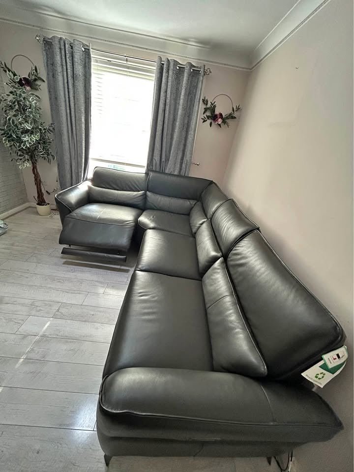 Dark Grey Luxe Reclining Leather Corner Sofa (PTP) - Kwikley