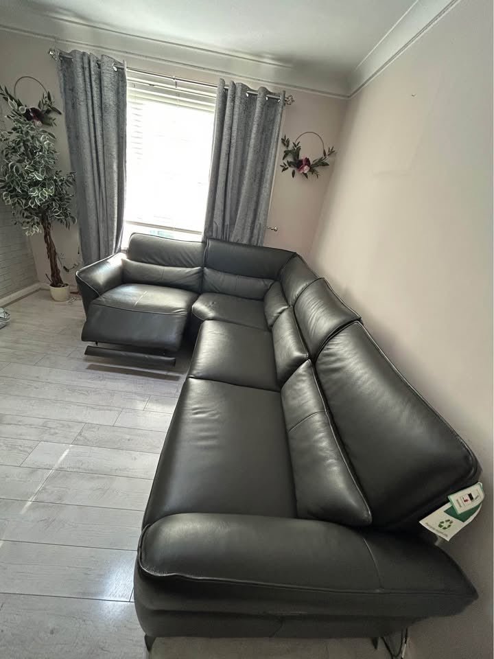 Dark Grey Luxe Reclining Leather Corner Sofa (PTP) - Kwikley
