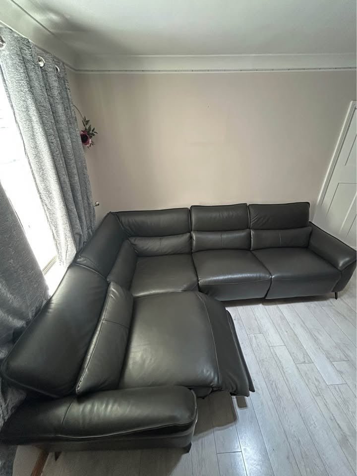 Dark Grey Luxe Reclining Leather Corner Sofa (PTP) - Kwikley