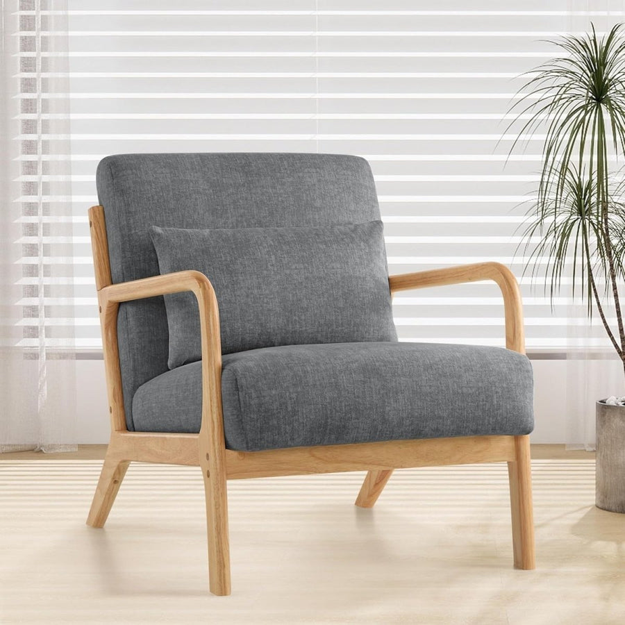 Dark Grey Mid Century Accent Chair Wood Frame Lounge Armchair - Kwikley