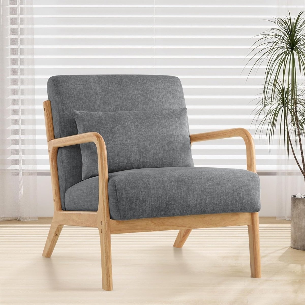 Dark Grey Mid Century Accent Chair Wood Frame Lounge Armchair - Kwikley
