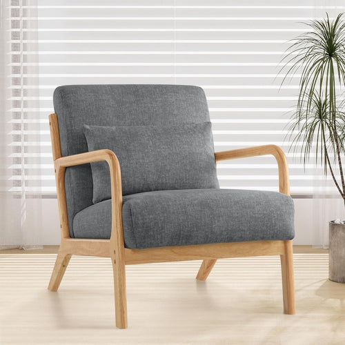 Dark Grey Mid Century Accent Chair Wood Frame Lounge Armchair - Kwikley