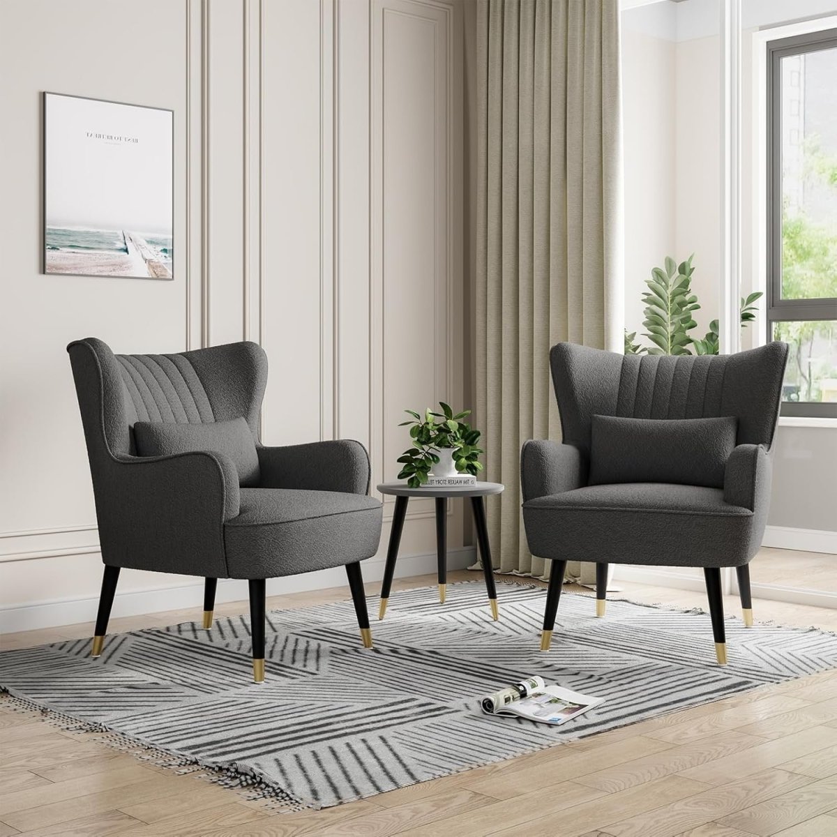Dark Grey Teddy Fleece Wing Back Accent Lounge Chair - Kwikley