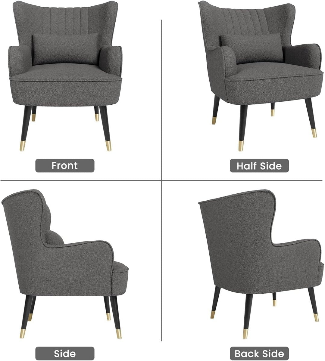 Dark Grey Teddy Fleece Wing Back Accent Lounge Chair - Kwikley