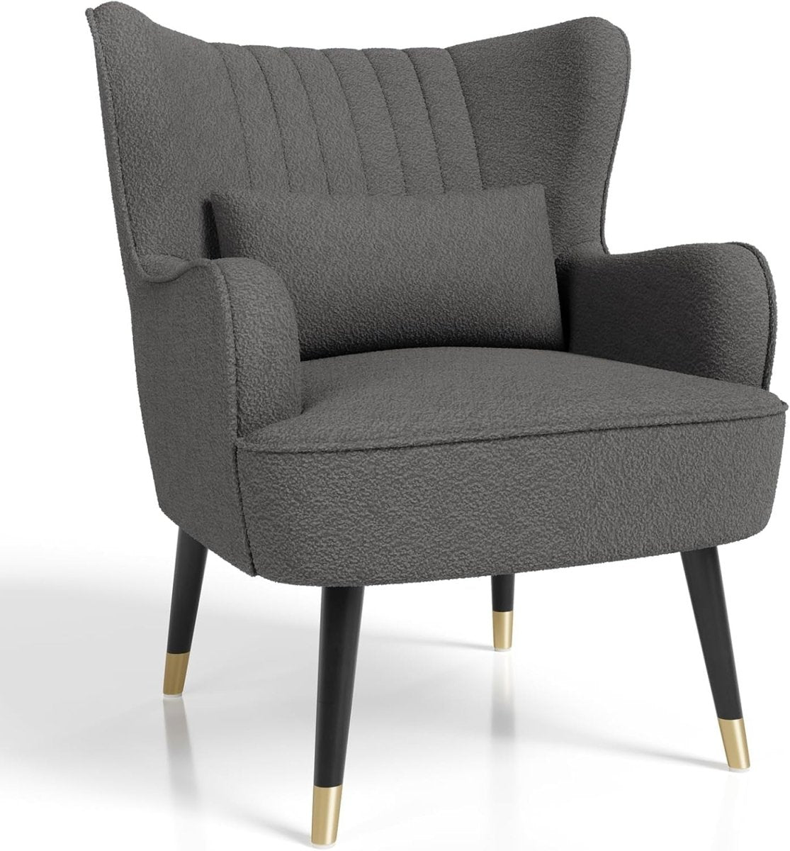 Dark Grey Teddy Fleece Wing Back Accent Lounge Chair - Kwikley
