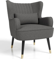 Dark Grey Teddy Fleece Wing Back Accent Lounge Chair - Kwikley