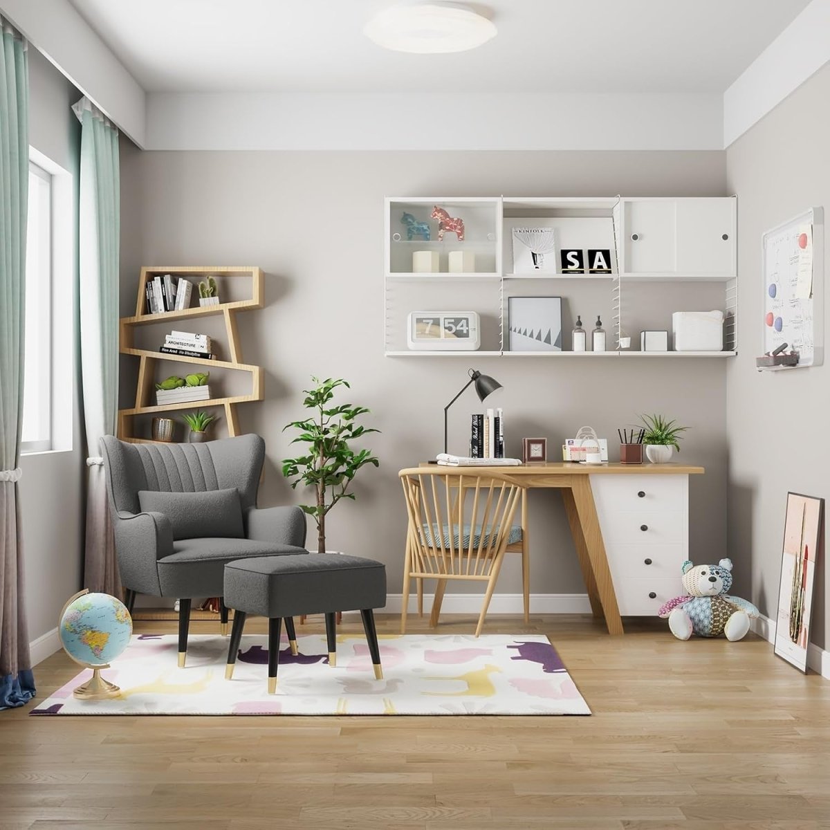 Dark Grey Teddy Fleece Wing Back Chair & Footstool Set - Kwikley