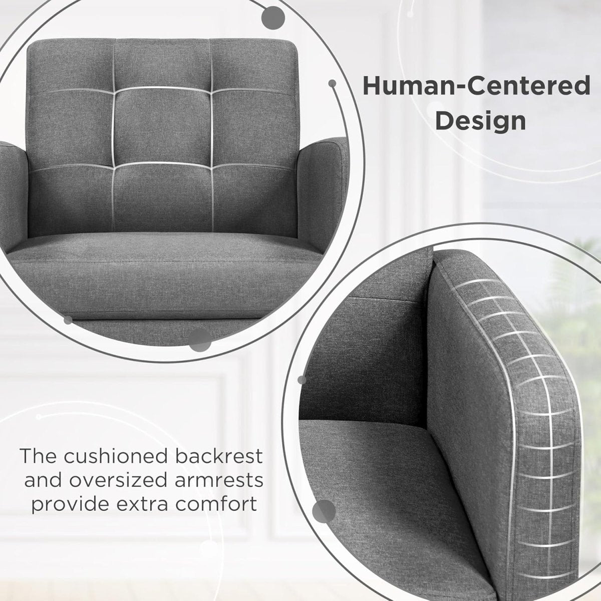 Dark Grey Tufted Accent Chair Mid Century Armchair for Lounge or Bedroom - Kwikley