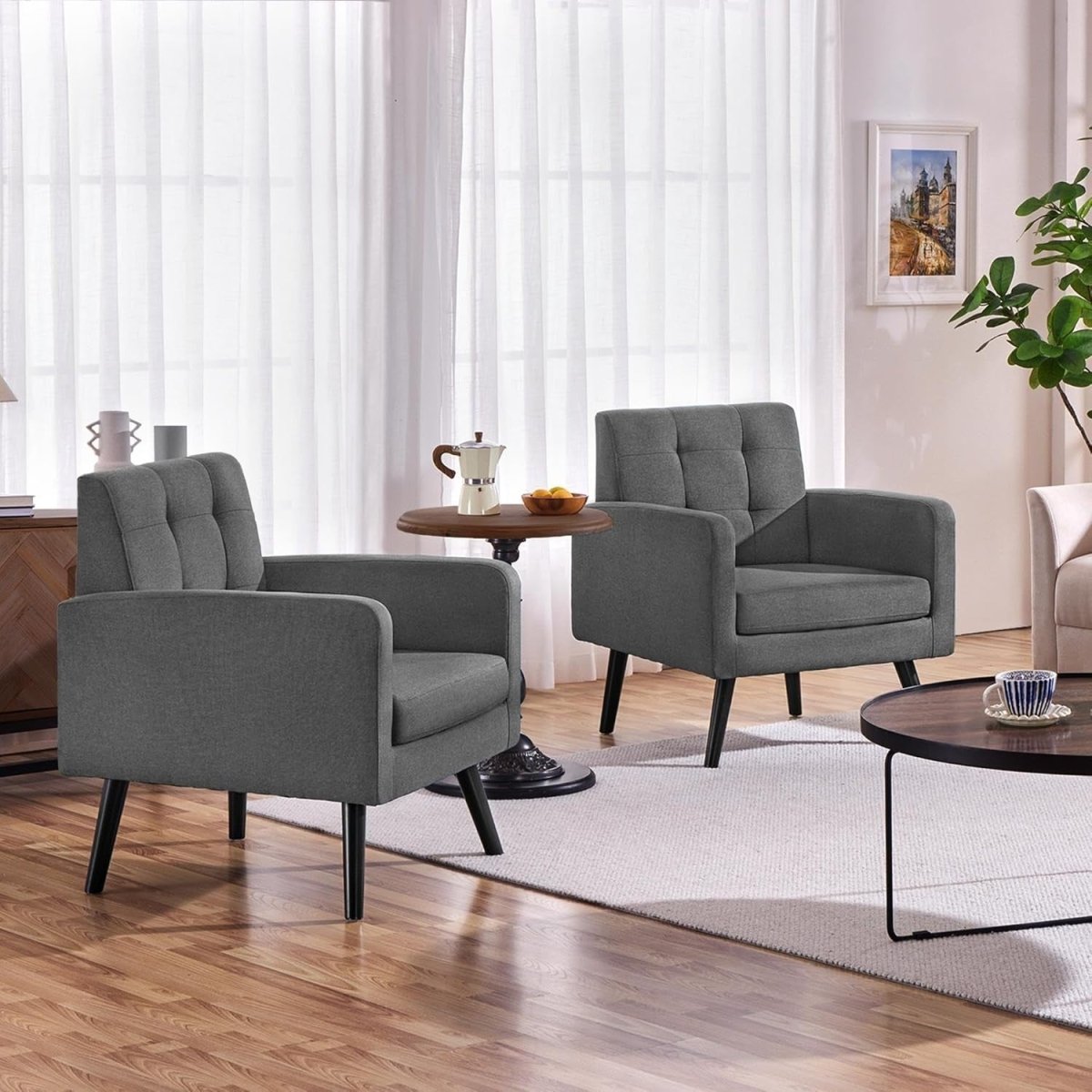 Dark Grey Tufted Accent Chair Mid Century Armchair for Lounge or Bedroom - Kwikley