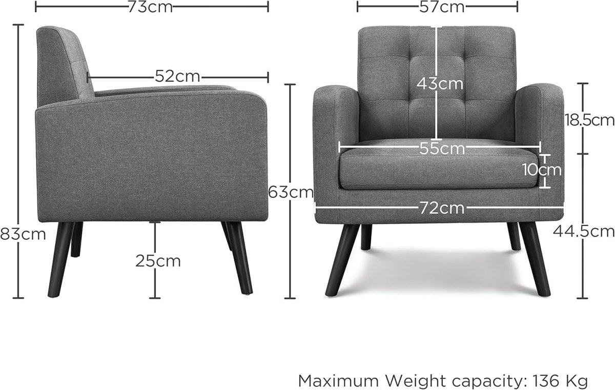 Dark Grey Tufted Accent Chair Mid Century Armchair for Lounge or Bedroom - Kwikley