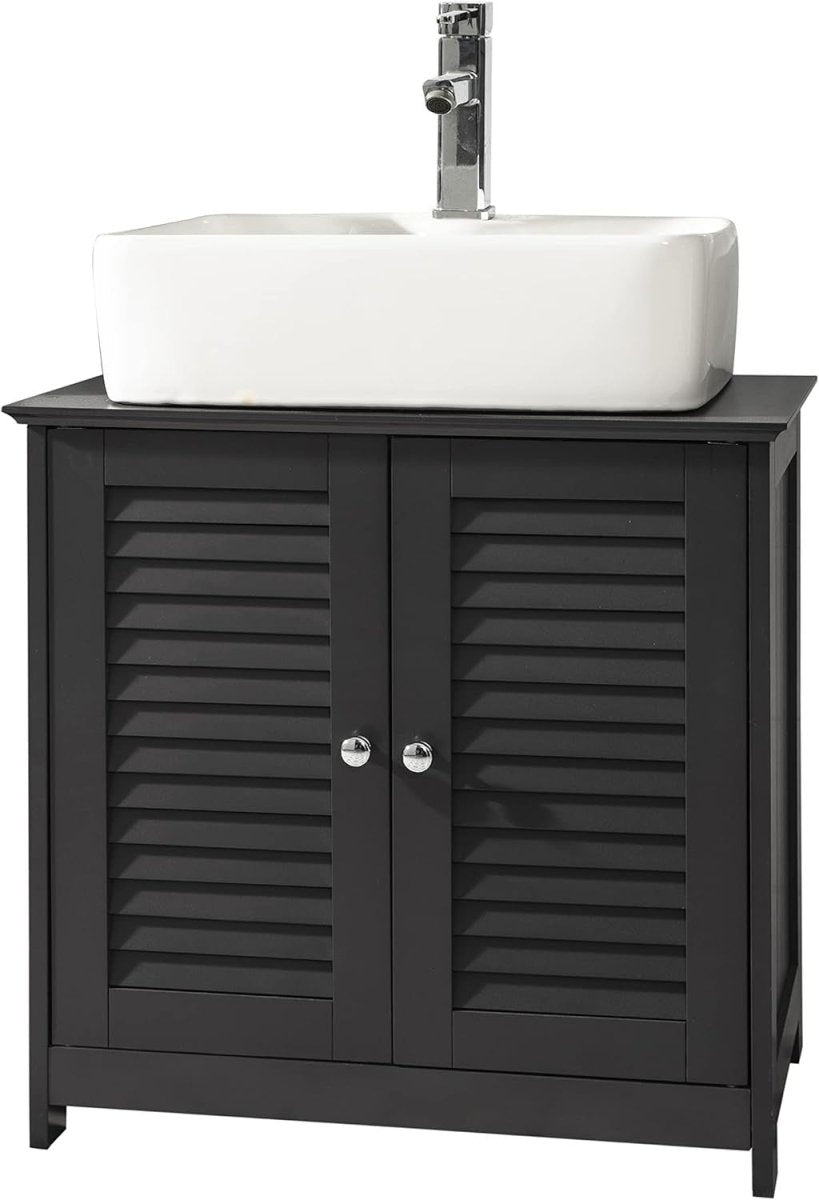 Dark Grey Under Sink Bathroom Cabinet – Louvered Door Storage Unit 60x35x58cm - Kwikley