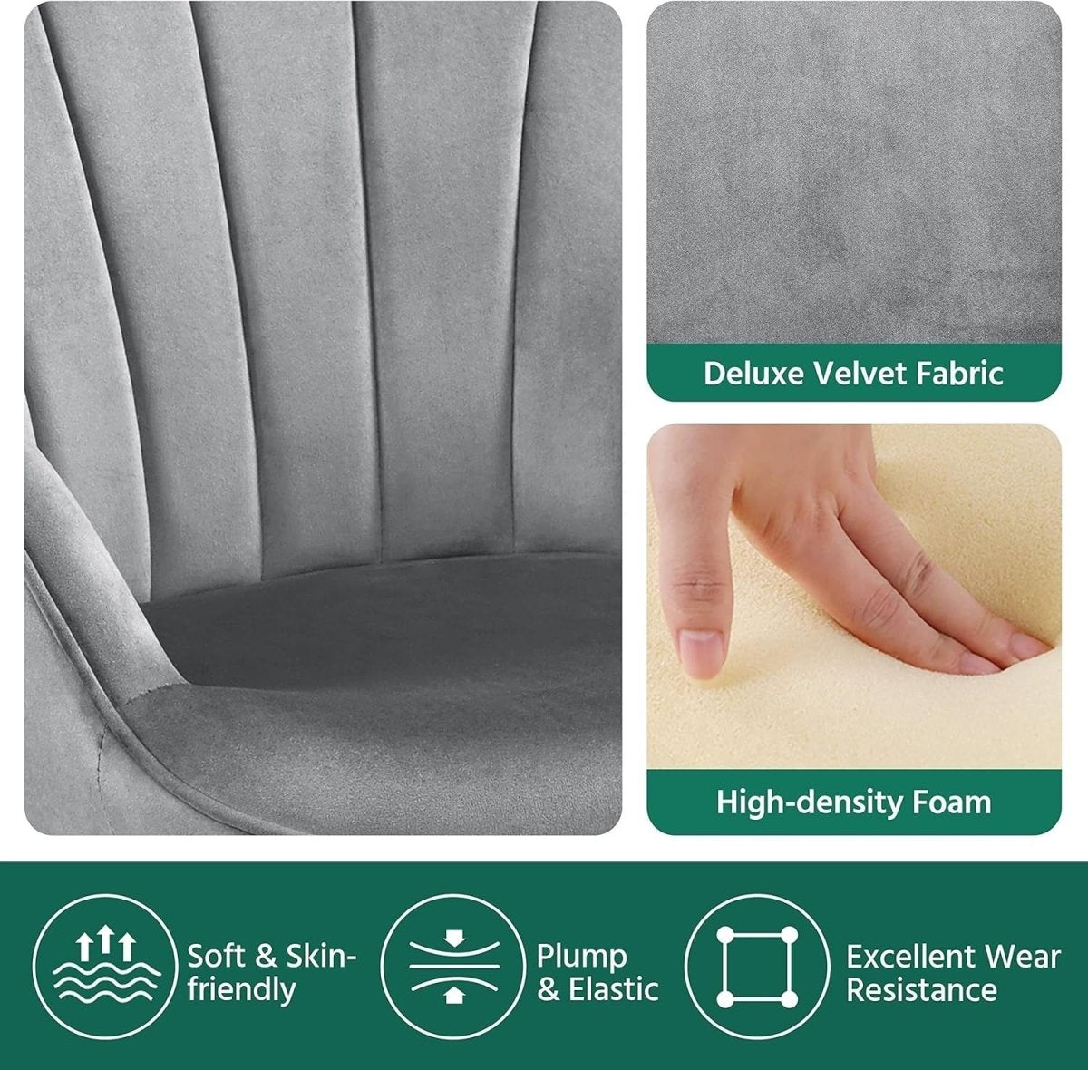 Dark Grey Velvet Accent Chair with High Back for Lounge, Vanity or Office - Kwikley