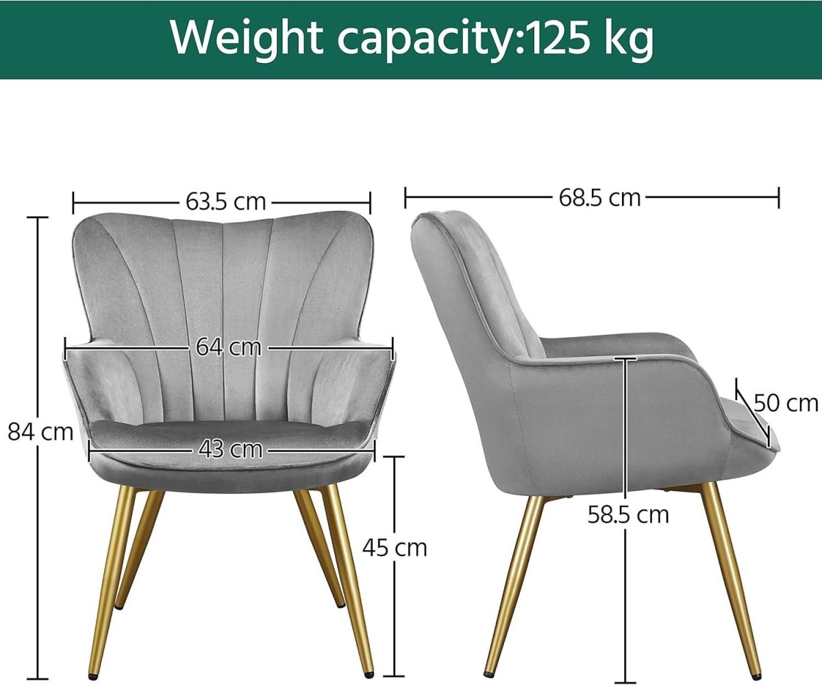 Dark Grey Velvet Accent Chair with High Back for Lounge, Vanity or Office - Kwikley