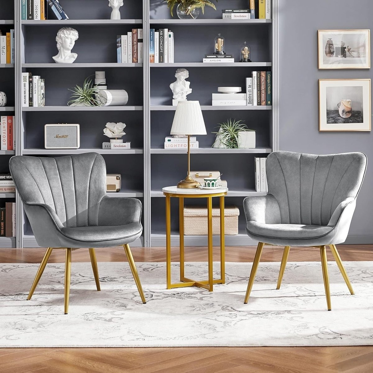 Dark Grey Velvet Accent Chair with High Back for Lounge, Vanity or Office - Kwikley