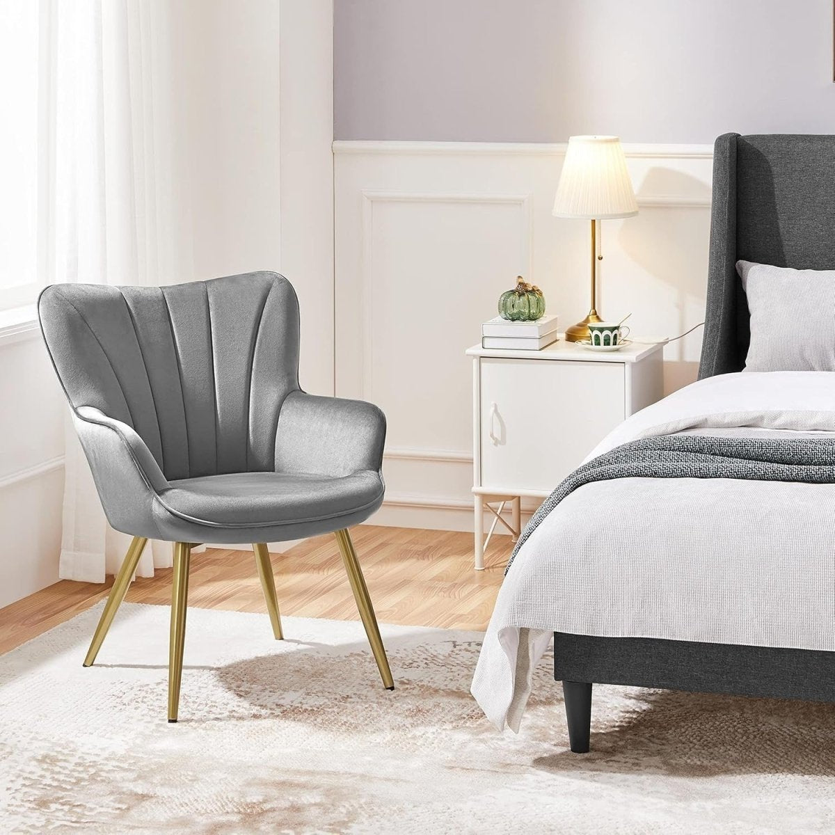 Dark Grey Velvet Accent Chair with High Back for Lounge, Vanity or Office - Kwikley