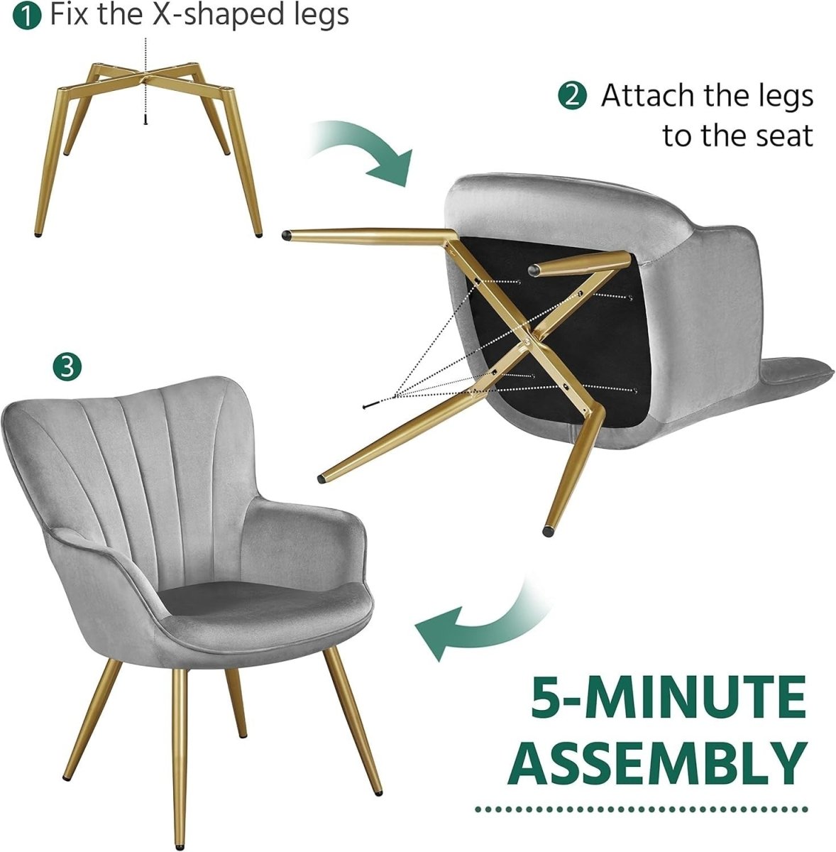Dark Grey Velvet Accent Chair with High Back for Lounge, Vanity or Office - Kwikley