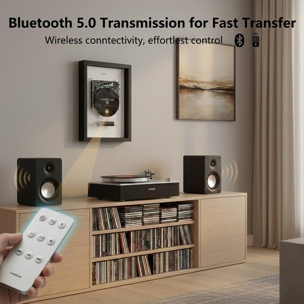Decorative Bluetooth CD Player Wall Mount Retro Frame HiFi AUX - Kwikley