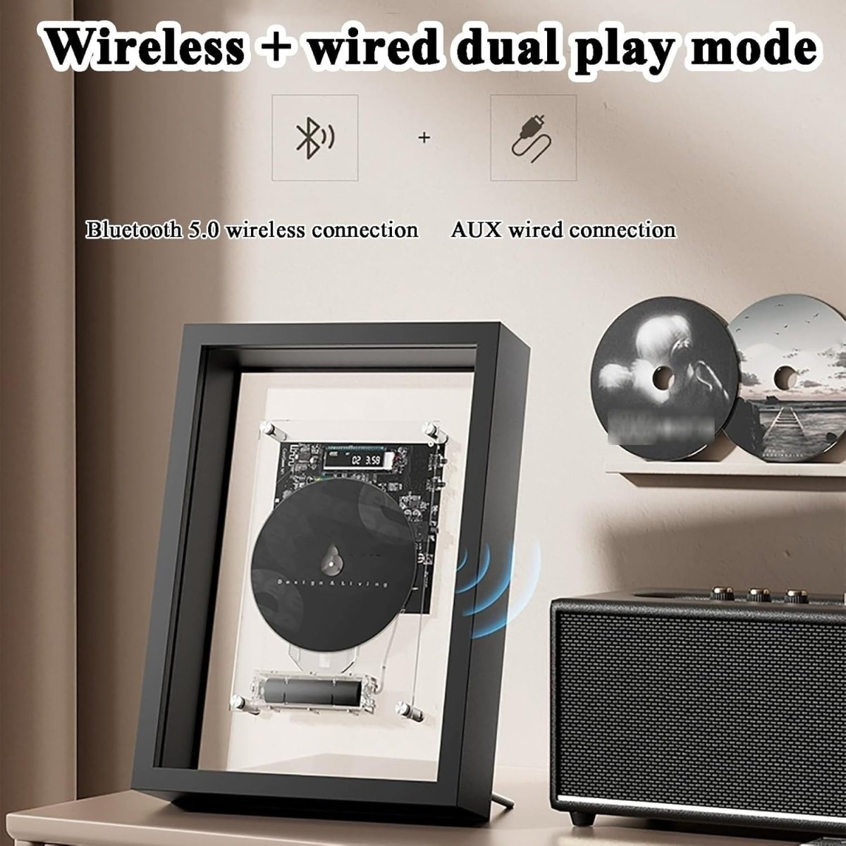 Decorative CD Player Photo Frame Bluetooth AUX Remote Wall Mount - Kwikley