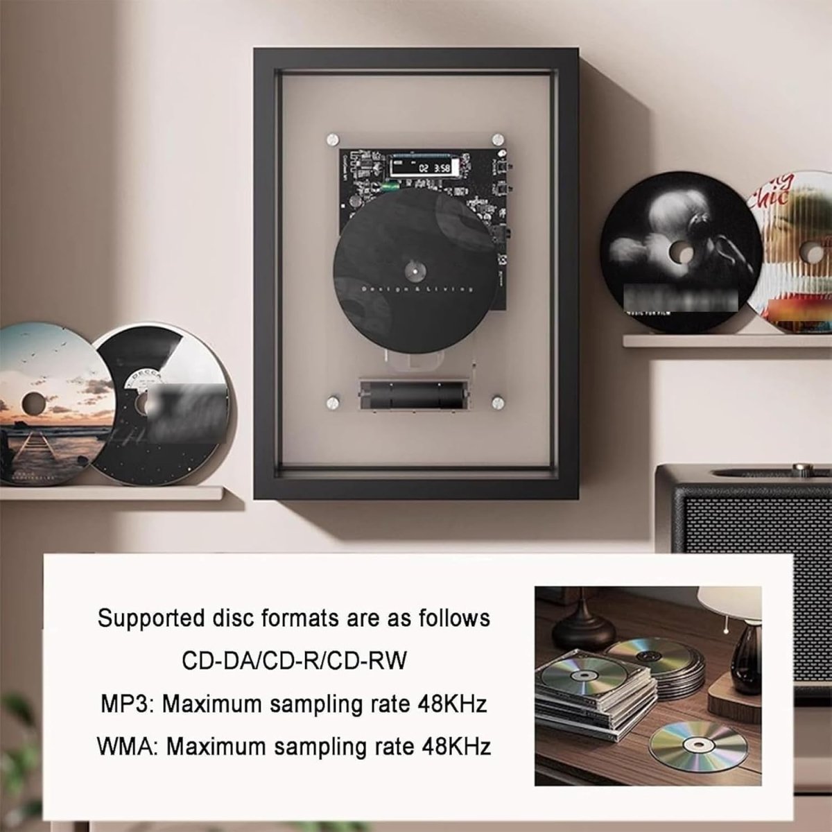 Decorative CD Player Photo Frame Bluetooth AUX Remote Wall Mount - Kwikley