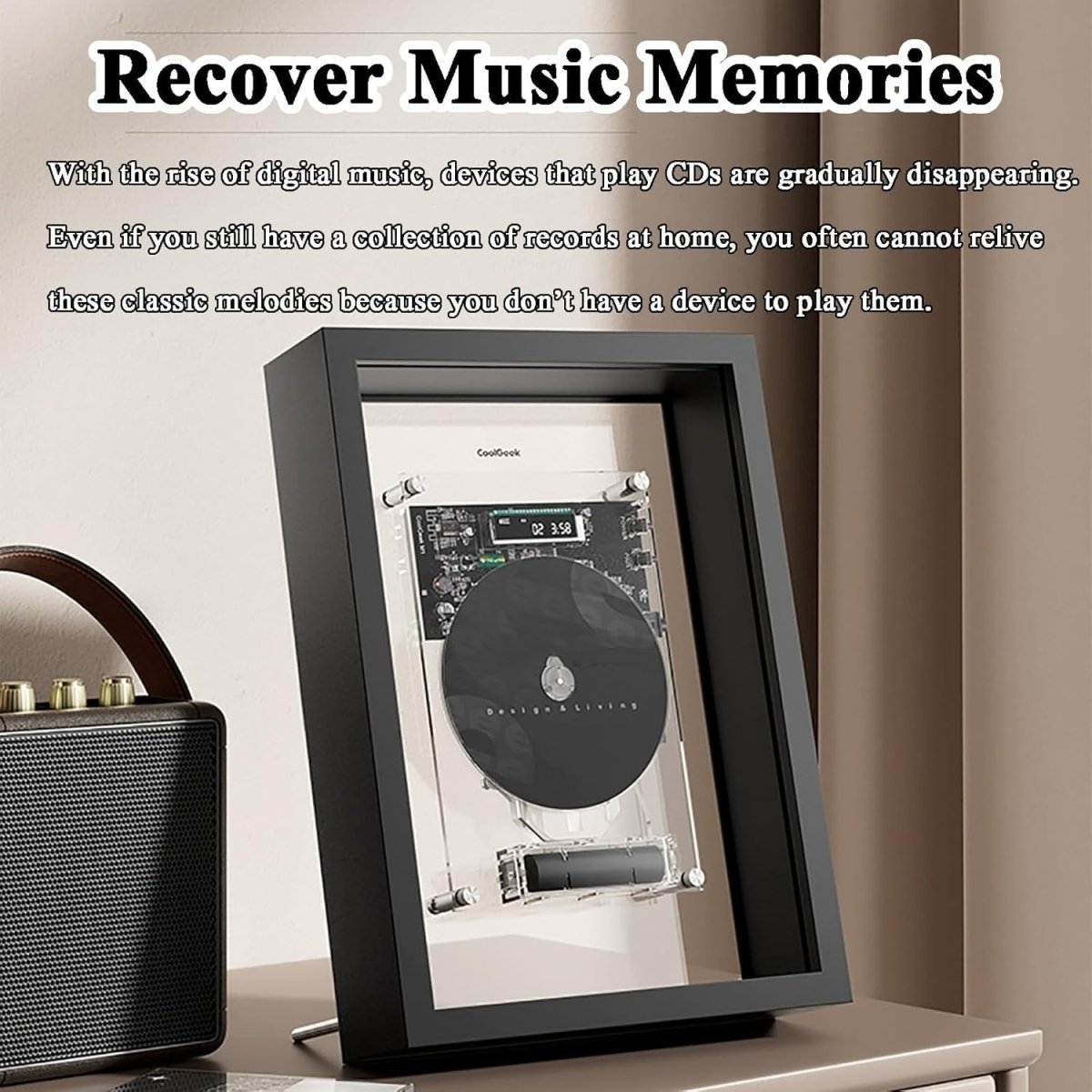 Decorative CD Player Photo Frame Bluetooth AUX Remote Wall Mount - Kwikley