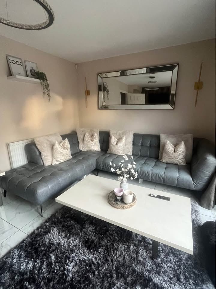 Deep Grey Cosy Leather Corner Sofa (PTP) - Kwikley