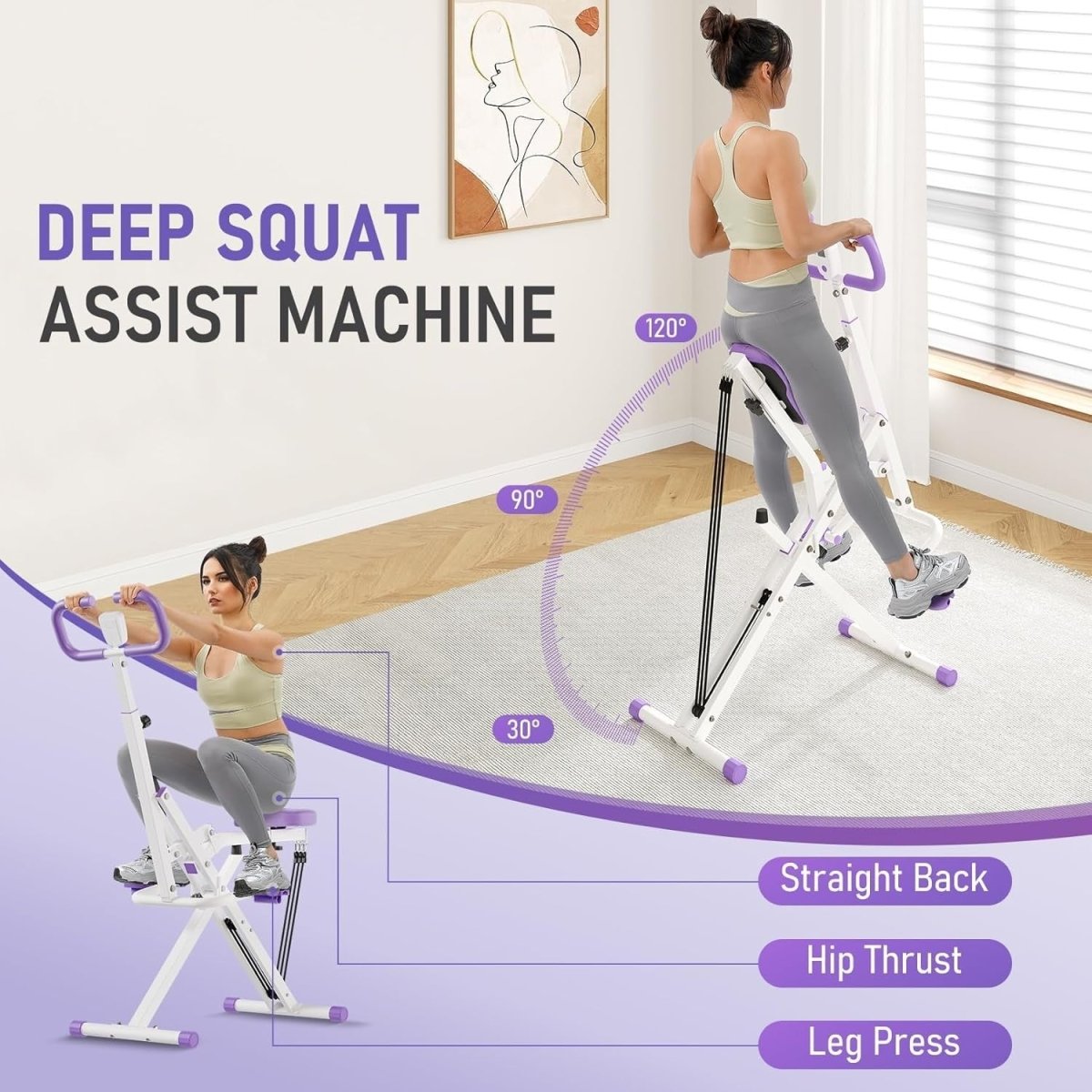 Deep Squat Assist Machine Rowing Trainer Full Body Workout LCD Home Gym 250LB - Kwikley