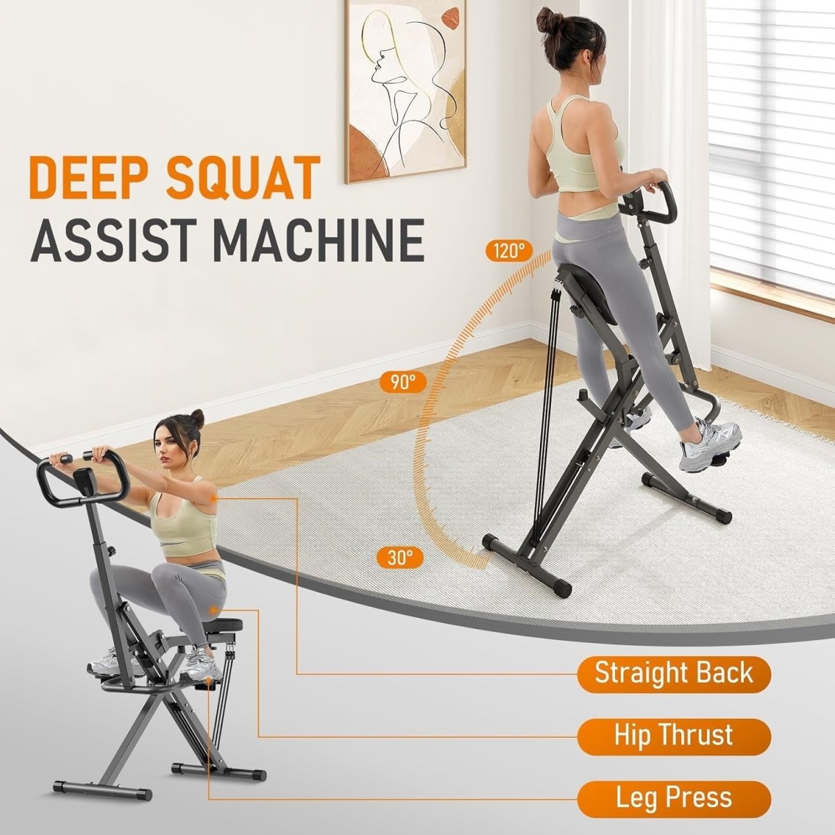Deep Squat Machine Trainer Full Body Workout Rowing Exercise w/ Monitor - Kwikley