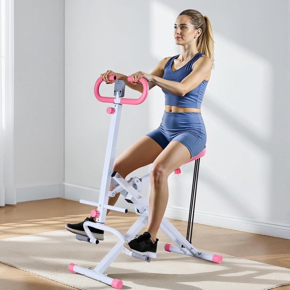 Deep Squat Rowing Machine Foldable Glute Leg Trainer Adjustable Bands Gym - Kwikley