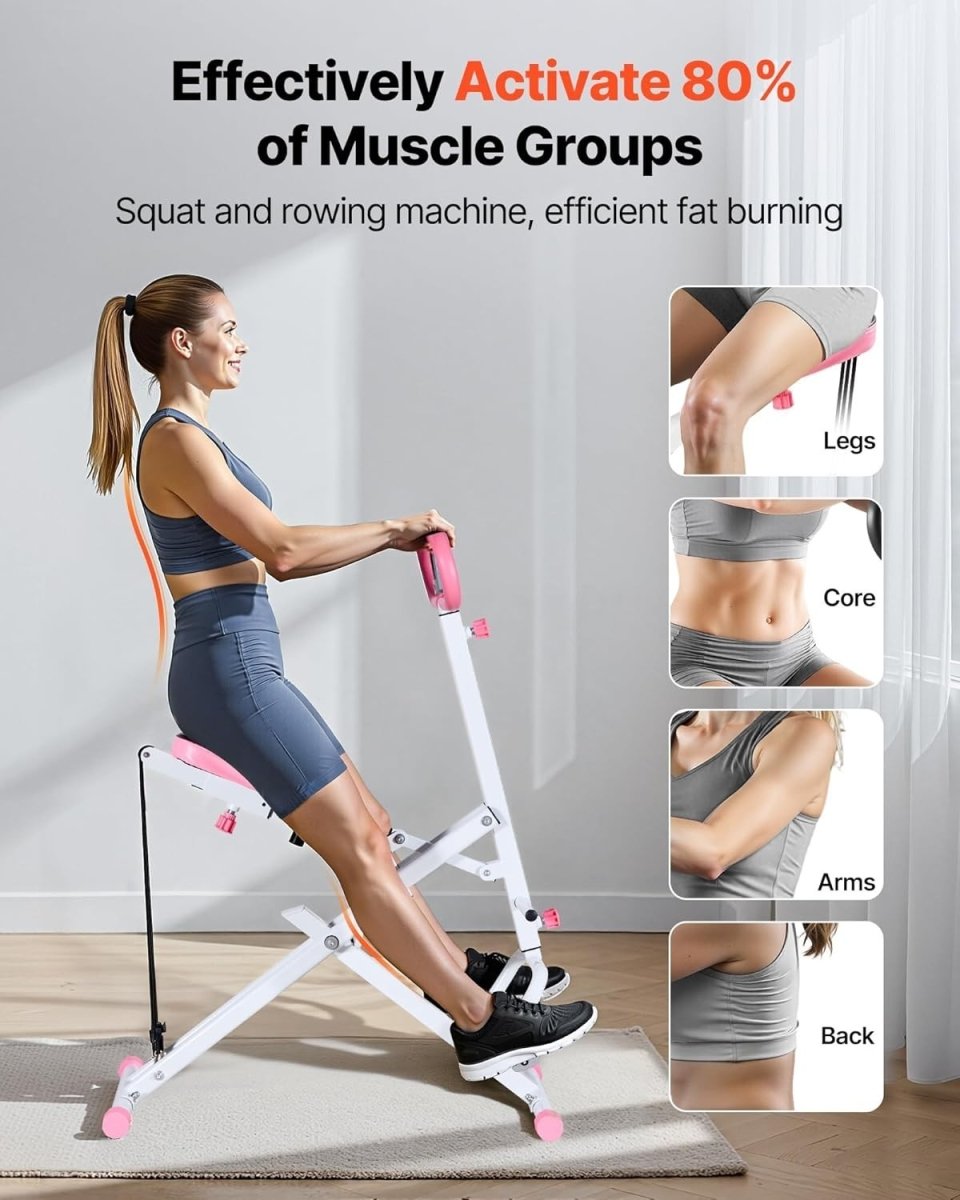 Deep Squat Rowing Machine Foldable Glute Leg Trainer Adjustable Bands Gym - Kwikley