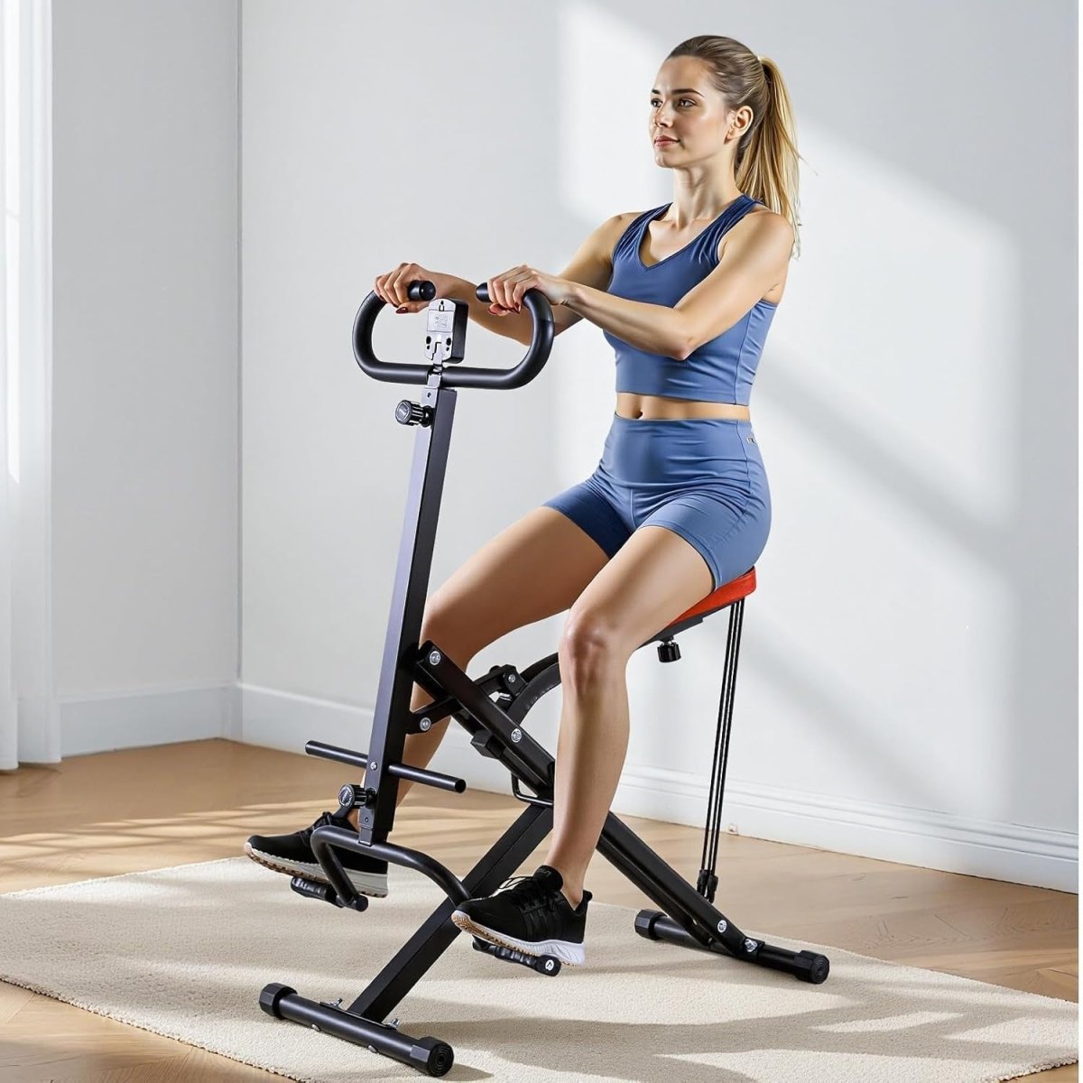 Deep Squat Rowing Machine Foldable Glute Leg Trainer Adjustable Bands Home Gym - Kwikley