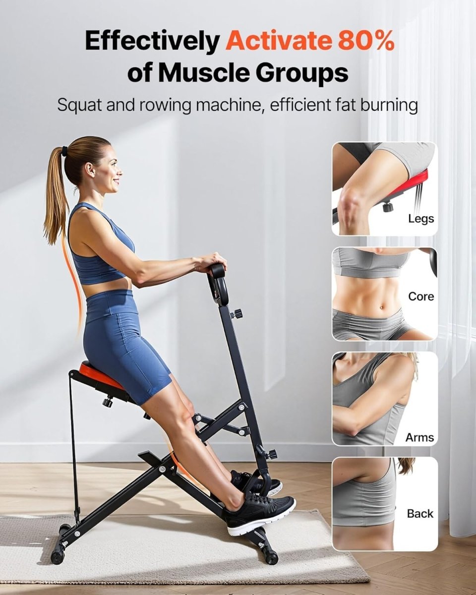 Deep Squat Rowing Machine Foldable Glute Leg Trainer Adjustable Bands Home Gym - Kwikley
