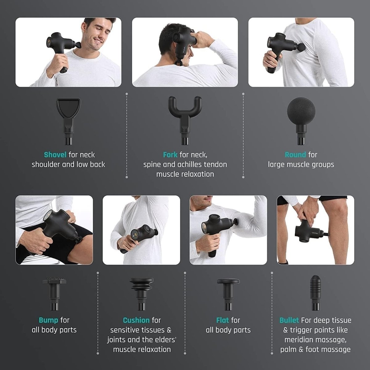 Deep Tissue Massage Gun 12mm Amplitude 3200RPM Quiet Percussion Pain Relief - Kwikley