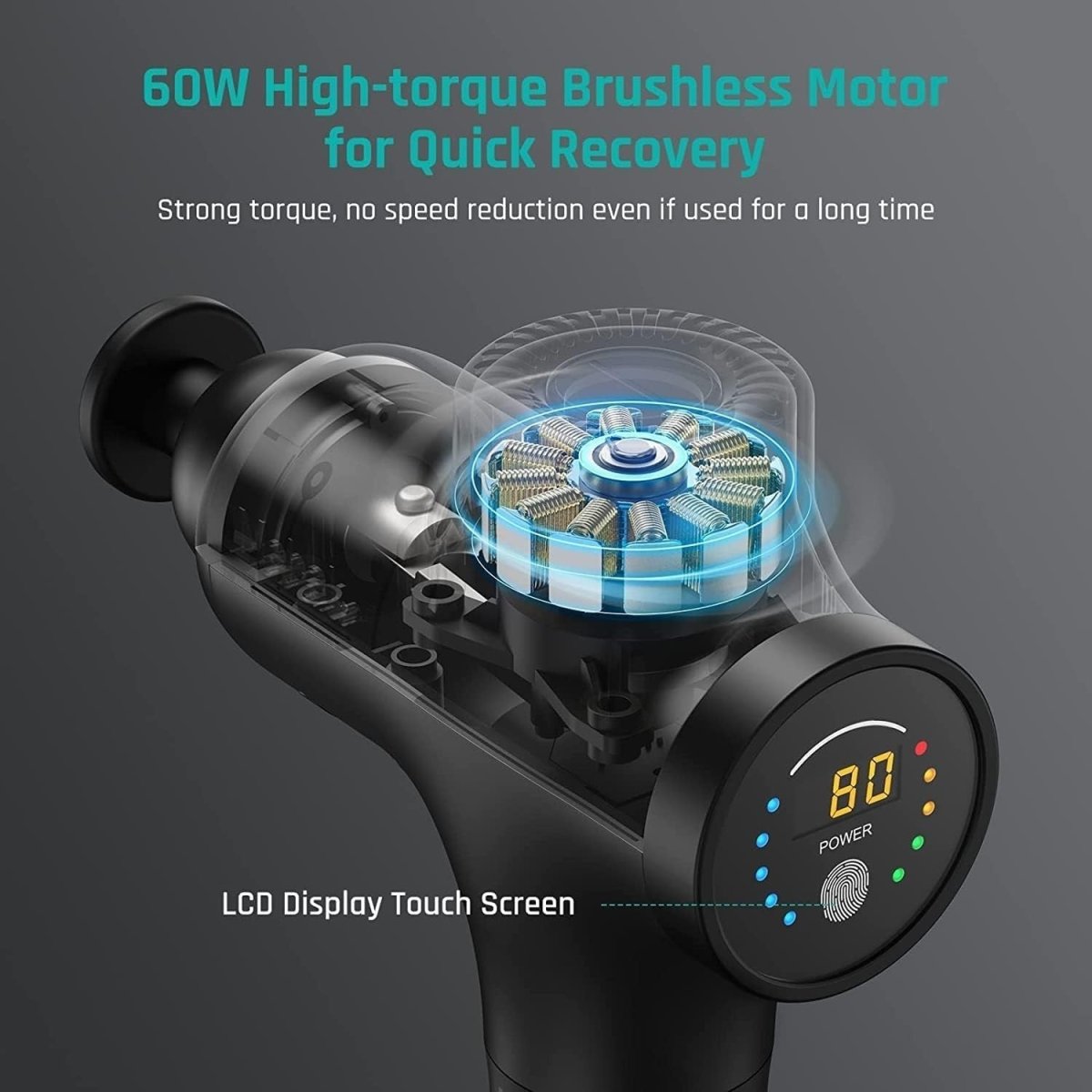 Deep Tissue Massage Gun 12mm Amplitude 3200RPM Quiet Percussion Pain Relief - Kwikley