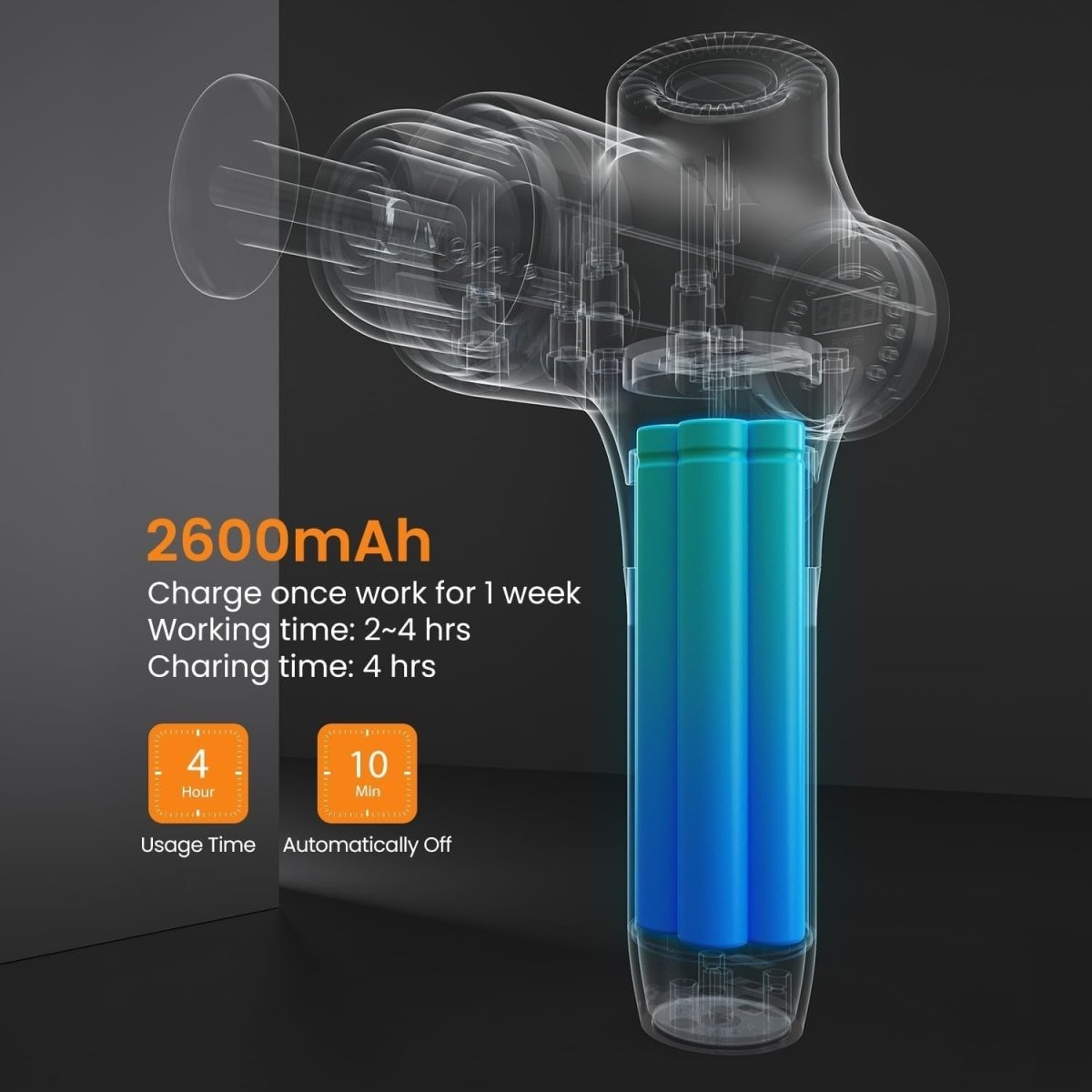 Deep Tissue Massage Gun 12mm Amplitude 3200RPM Quiet Percussion Pain Relief - Kwikley