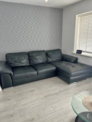 Deeply Cosy Black Leather Corner Sofa (PTP) - Kwikley