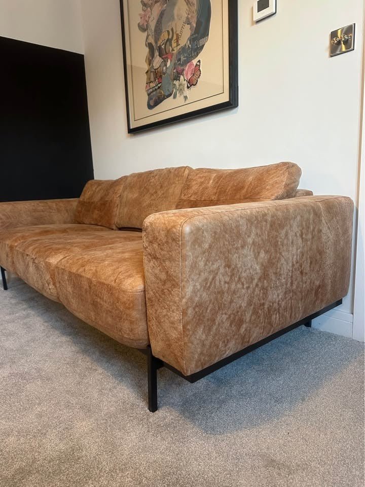 Delight Tan Leather 3 Seater Sofa (PTP) - Kwikley