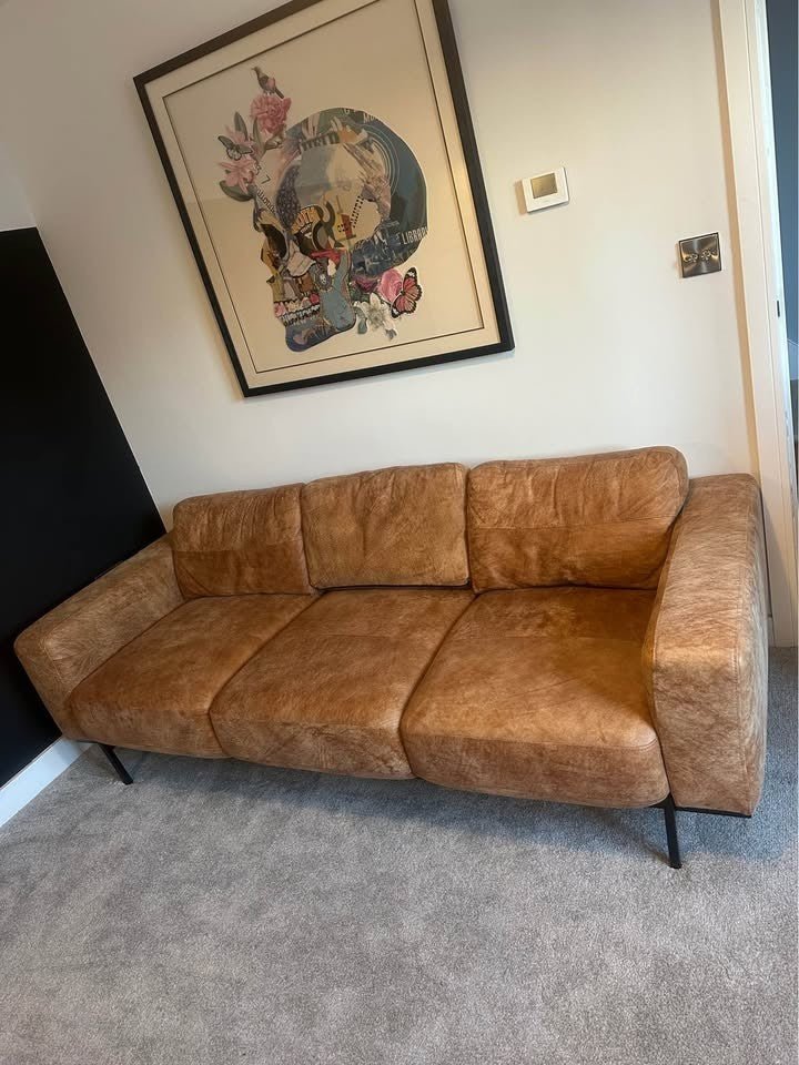 Delight Tan Leather 3 Seater Sofa (PTP) - Kwikley