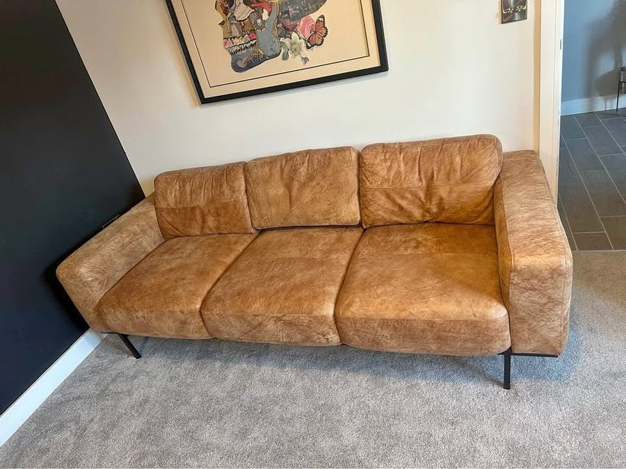 Delight Tan Leather 3 Seater Sofa (PTP) - Kwikley