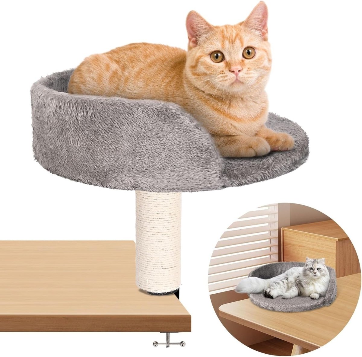 Desk Cat Bed with Scratching Post Plush Cat Hammock Desktop Perch - Kwikley