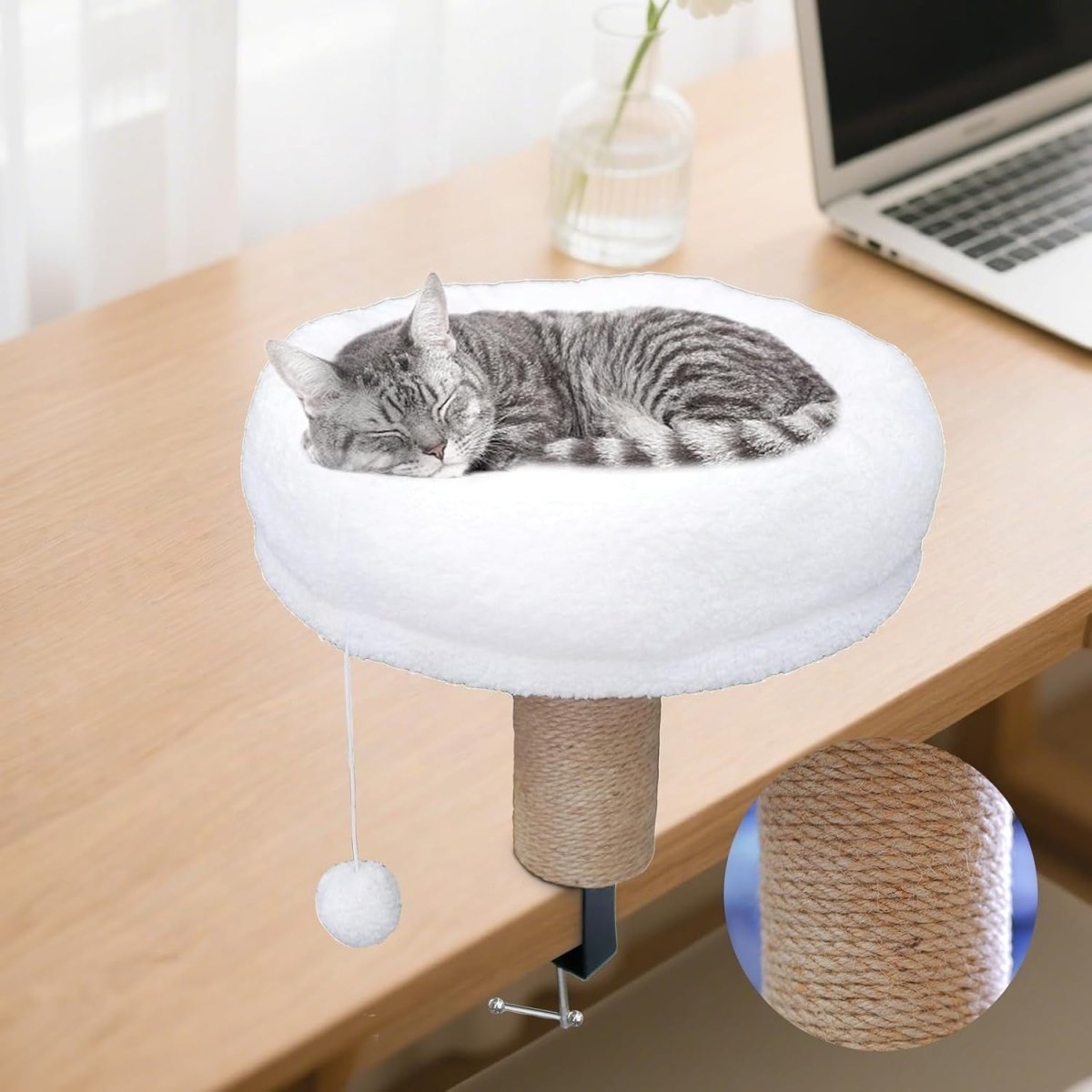 Desk Mounted Cat Bed Reversible Faux Fur Cat Perch Holds 44lbs - Kwikley