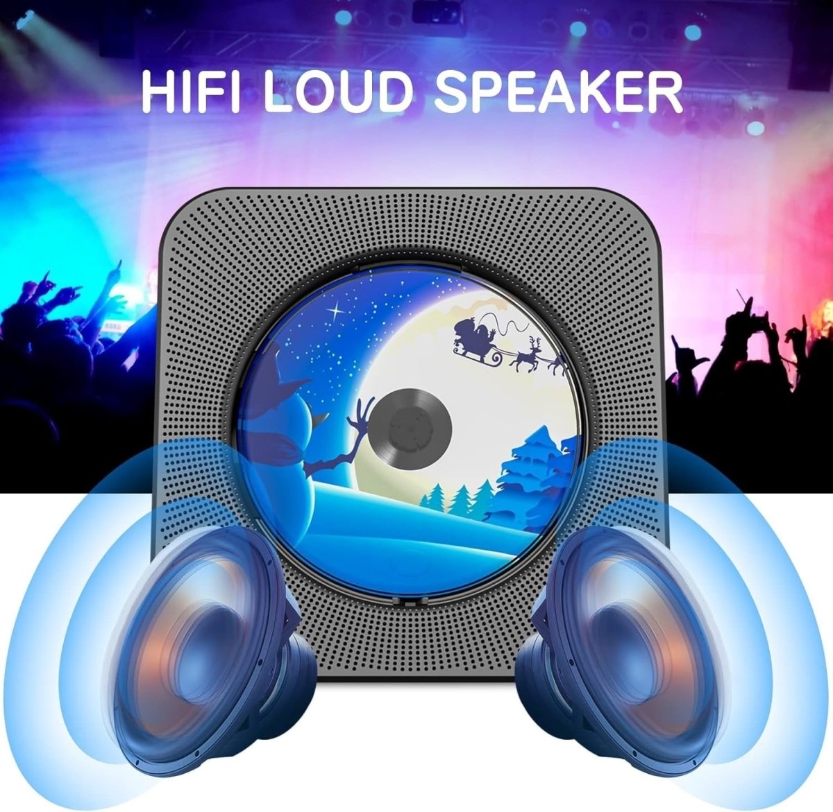 Desktop CD Player Bluetooth 5.0 Speakers FM Radio USB AUX Remote Black - Kwikley