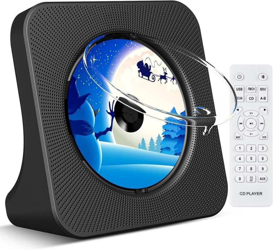 Desktop CD Player Bluetooth 5.0 Speakers FM Radio USB AUX Remote Black - Kwikley