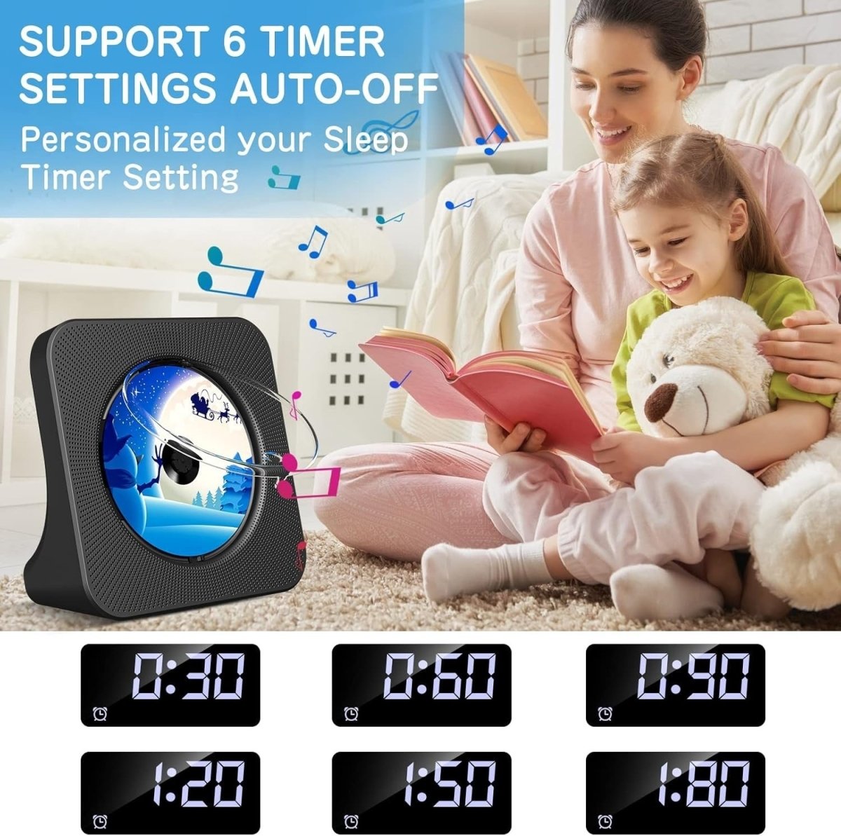 Desktop CD Player Bluetooth 5.0 Speakers FM Radio USB AUX Remote Black - Kwikley