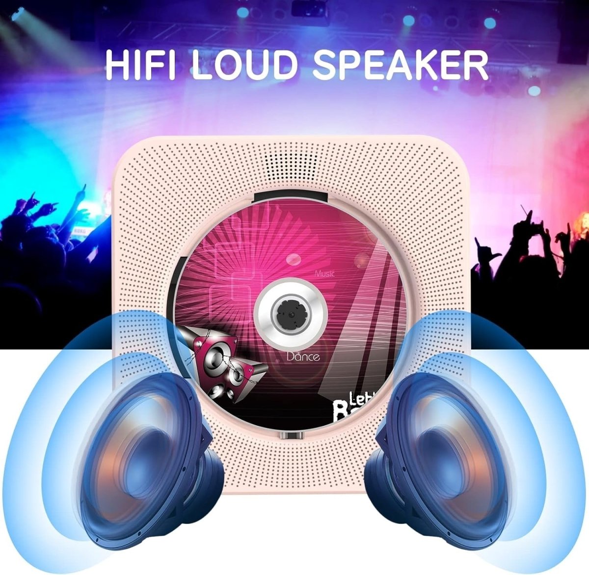 Desktop CD Player Bluetooth 5.0 Speakers FM Radio USB AUX Remote Pink - Kwikley