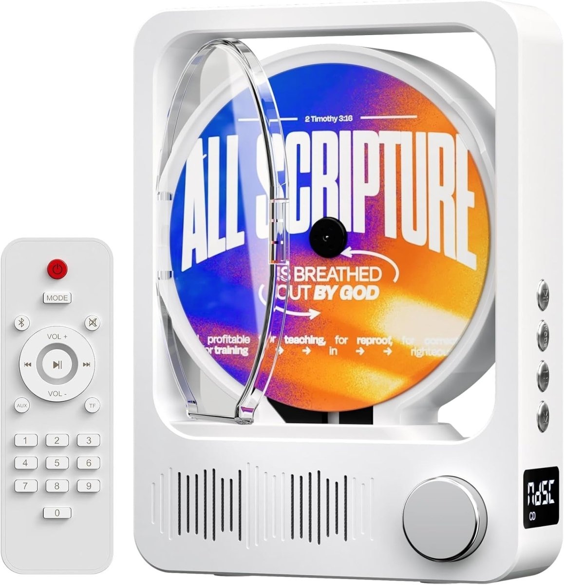 Desktop CD Player Bluetooth 5.3 HiFi Speakers LED Remote White - Kwikley