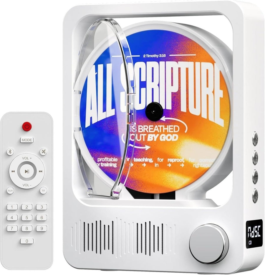 Desktop CD Player Bluetooth 5.3 HiFi Speakers LED Remote White - Kwikley