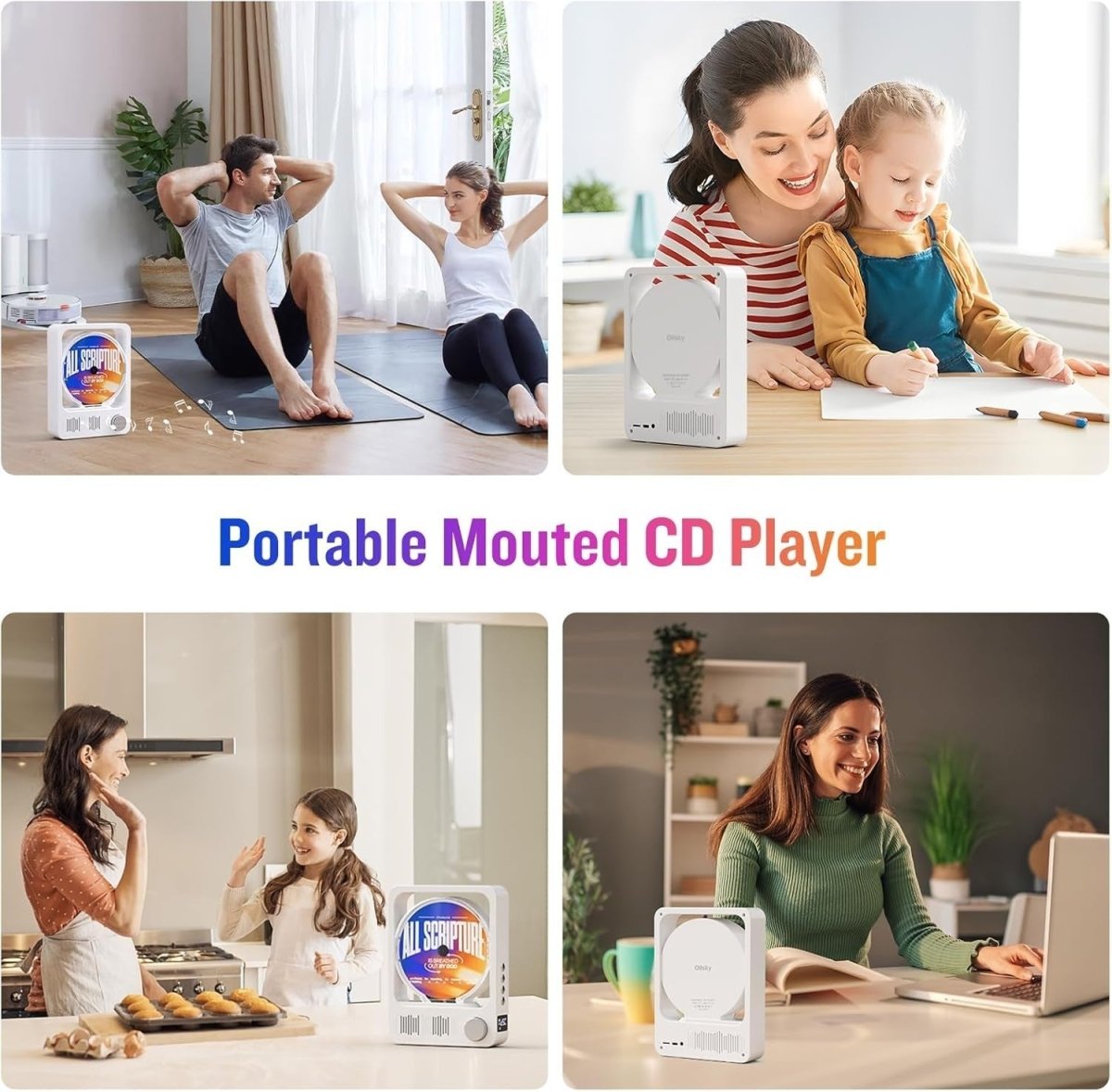Desktop CD Player Bluetooth 5.3 HiFi Speakers LED Remote White - Kwikley