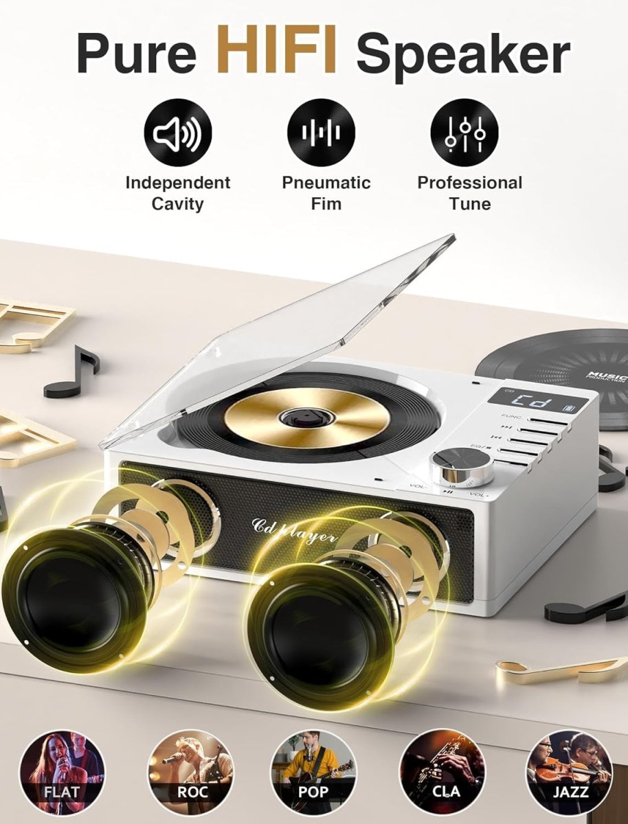 Desktop CD Player Bluetooth Rechargeable Speakers USB TF AUX LCD Remote - Kwikley