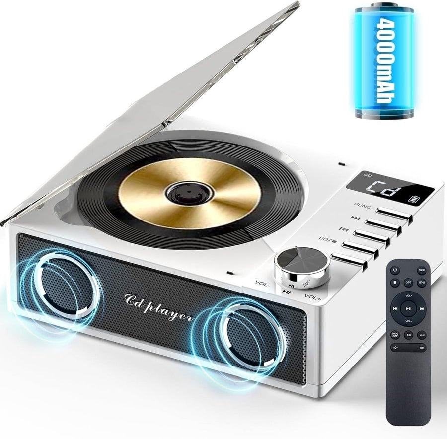 Desktop CD Player Bluetooth Rechargeable Speakers USB TF AUX LCD Remote - Kwikley